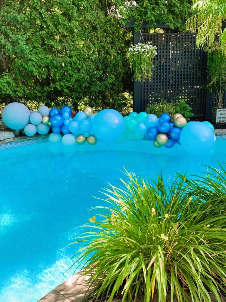 Gold and Blue Balloon Decor Toronto Outside with Nature