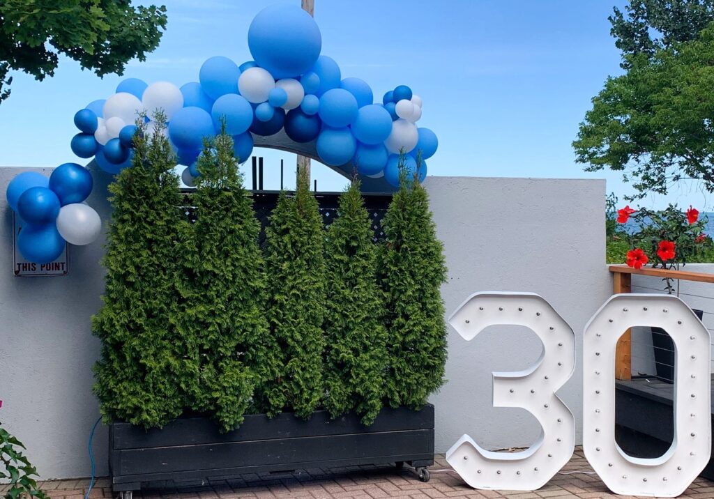 Blue and White Balloon Decor Brampton with White Marquee Letters