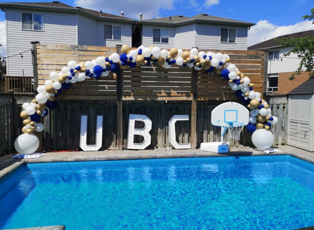 Full-Arch Balloon Decor with White Marquee Letters Vancouver