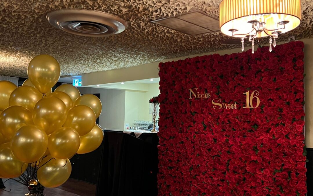 Golden Balloon Décor with Red Roses Flower Wall Ottawa - Ottawa Party Décor Canada Day Event