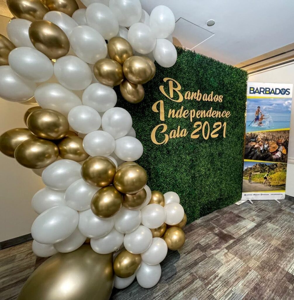 White and Gold Balloon Decor with Flower Wall Company Brockville