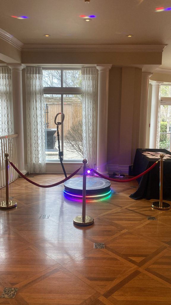 360 video booth with stanchions for events and celebrations