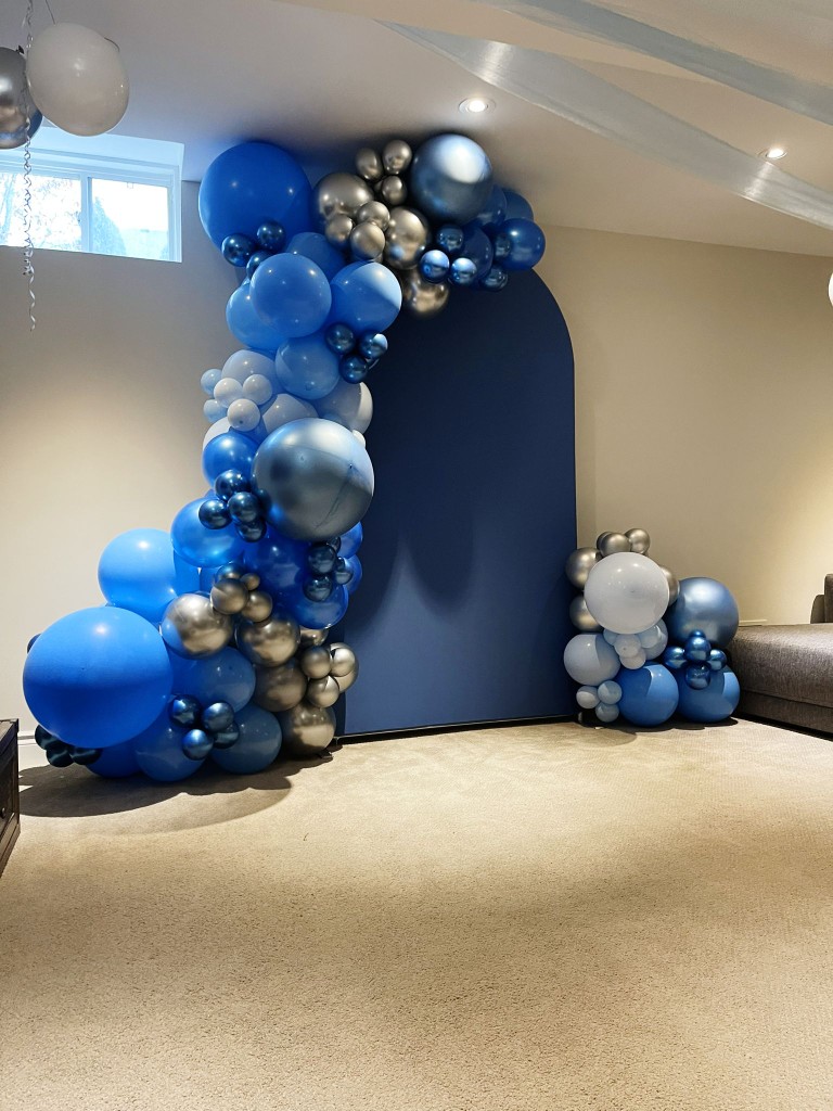 a backdrop with balloon decor around it