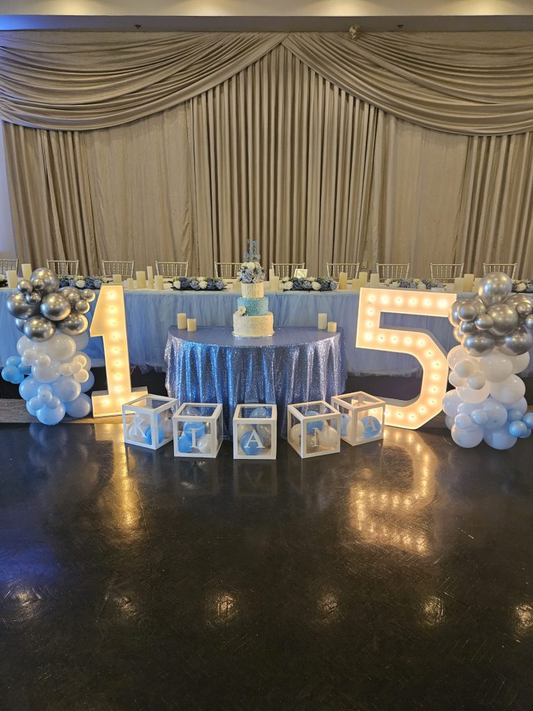 marquee numbers, balloon decor and blocks for celebrations