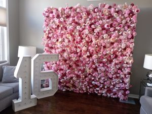 flower wall and marque numbers 