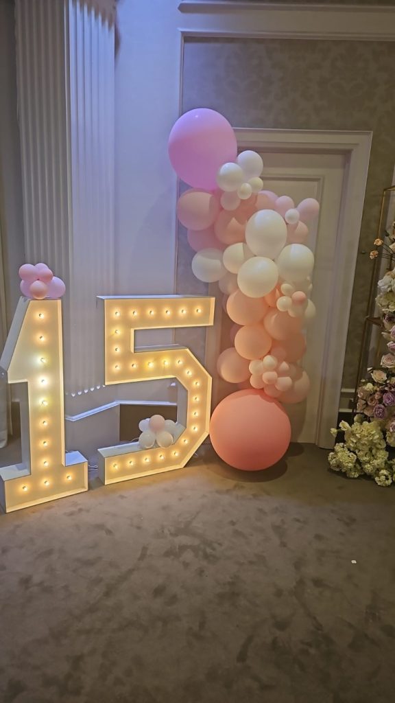 marquee numbers and balloon decor for birthdays